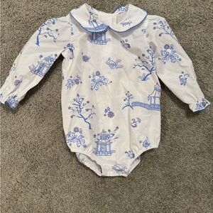 The Beaufort Bonnet Company Blue and White Patterned Bodysuit